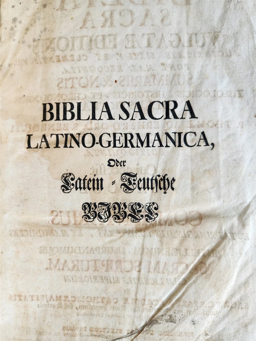1737 BIBLE in GERMAN & LATIN antique MASSIVE FOLIO PIGSKIN BOUND 10 x 15" - 5