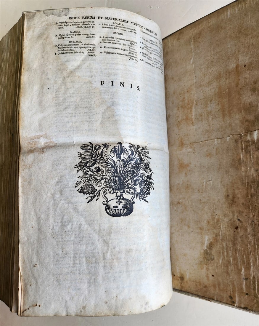 1737 BIBLE in GERMAN & LATIN antique MASSIVE FOLIO PIGSKIN BOUND 10 x 15" - 9