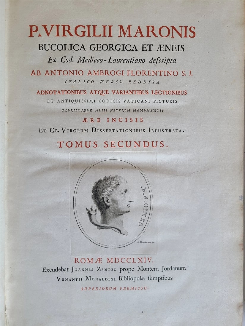 1764 VIRGIL ROMAN POETRY ILLUSTRATED 2 FOLIOS antique Bucolica Georgica antique - 2