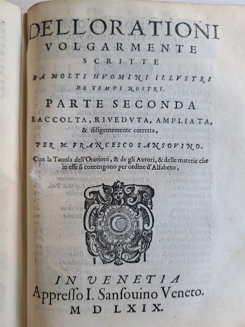 1569 ORATIONS by MANY ILLUSTRIOUS MEN - FRANCESCO SANSOVINO antique VELLUM - 18