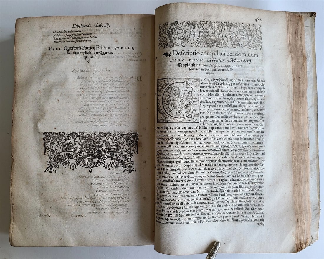 1596 ENGLISH CHRONICLES H. SAVILE antique Rerum Anglicarum Scriptores VELLUM - 16