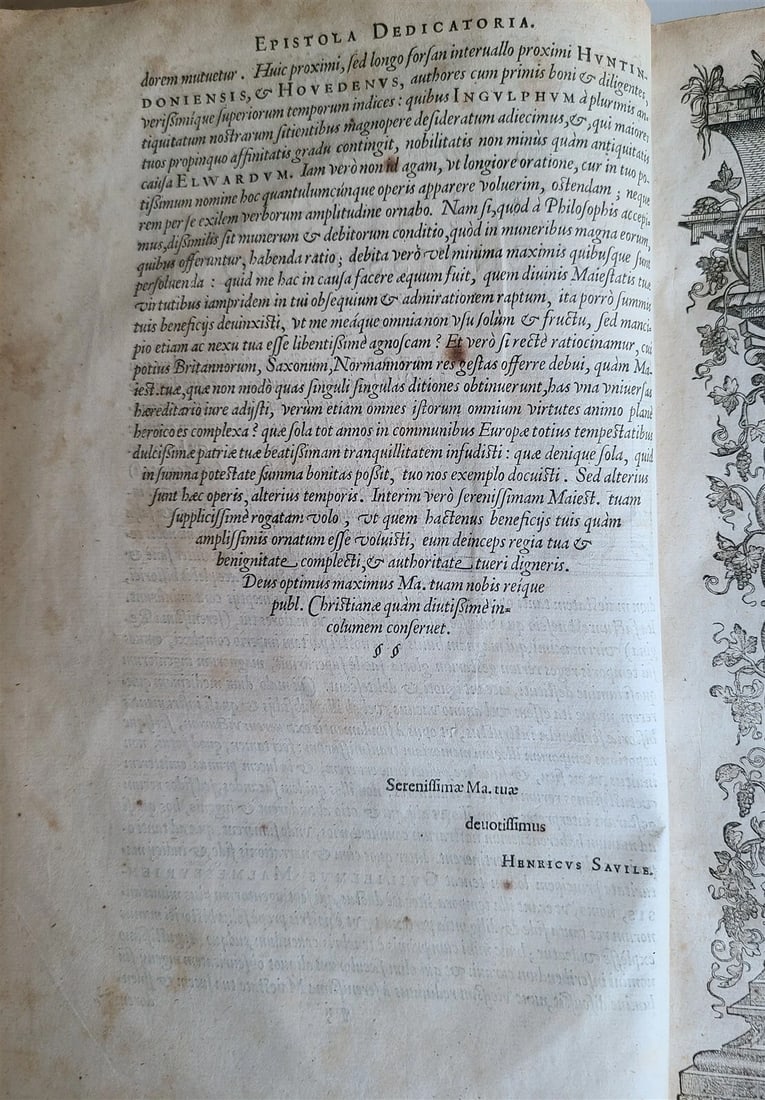 1596 ENGLISH CHRONICLES H. SAVILE antique Rerum Anglicarum Scriptores VELLUM - 7