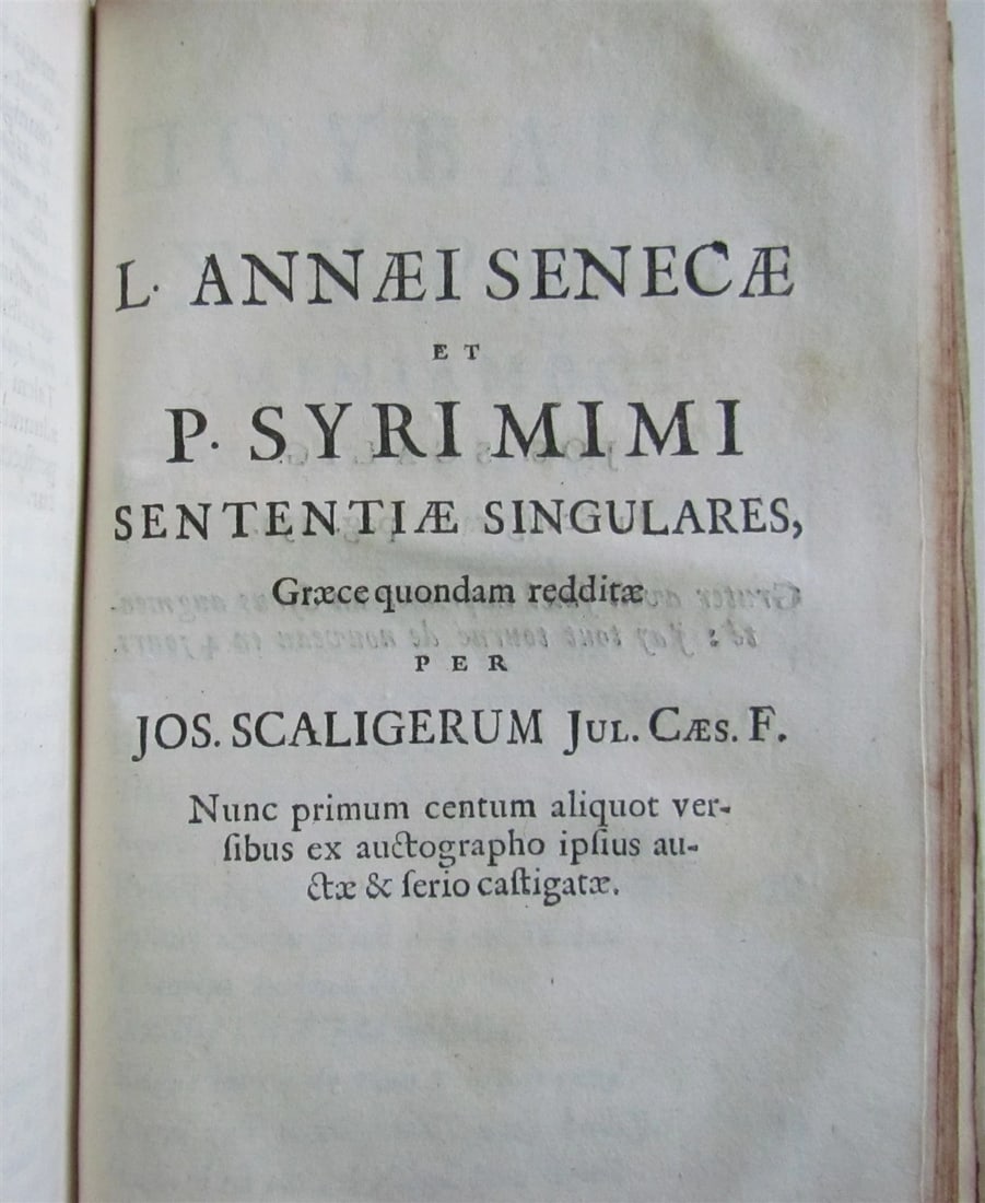 1727 SENECA in LATIN & GREEK antique GILT STAMPED PRIZED VELLUM BINDING - 6