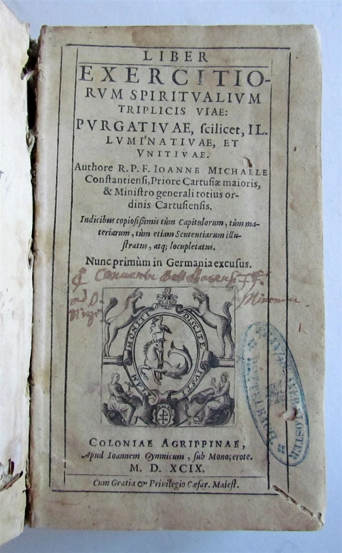 1599 Liber exercitiorum spiritualium triplicis viae antique VELLUM BINDING: Title: 1599 Liber exercitiorum spiritualium triplicis viae antique VELLUM BINDING Description: Liber exercitiorum spiritualium triplicis viae. Purgativae, scilicet, illuminativae, et unitivae. Nunc pr