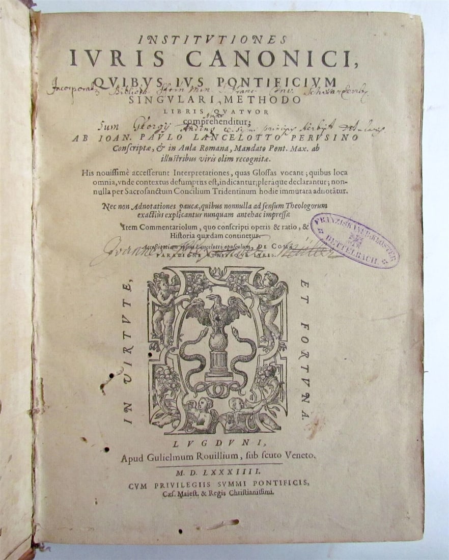 1584 LAW BOOK antique Institutiones iuris canonici IO. PAULO LANCELOTTO PERUSINO - 3
