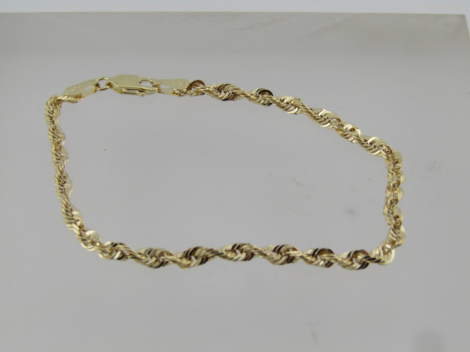 10kt Rope Chain Bracelet, 7", 3mm, New (1 of 6)