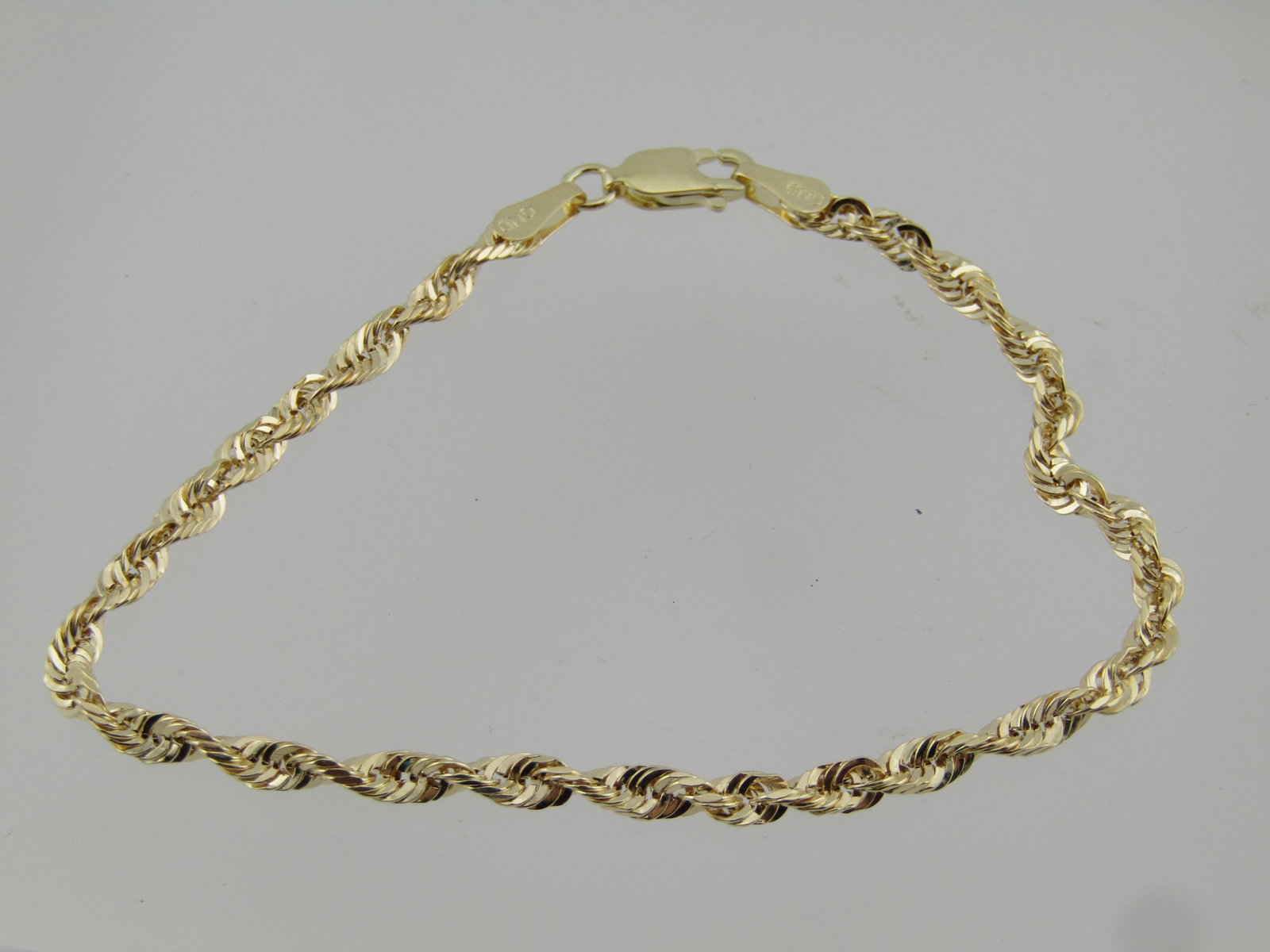 10kt Rope Chain Bracelet, 7", 3mm, New - 3