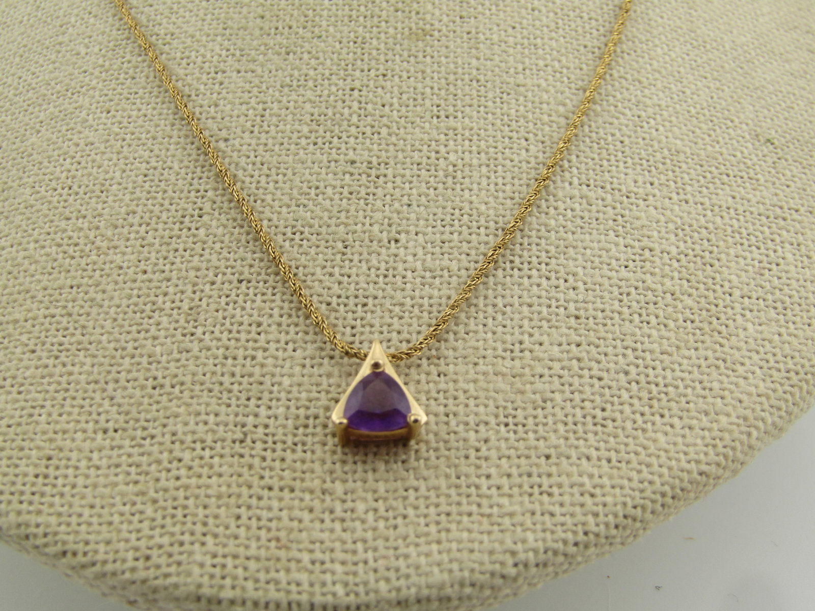 Vintage 14kt Trillant Cut Amethyst Necklace, 18", 1980's, Signed - 2