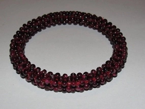 Great Red Garnet Beaded Bangle Bracelet - 3