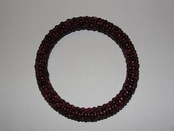Great Red Garnet Beaded Bangle Bracelet - 4