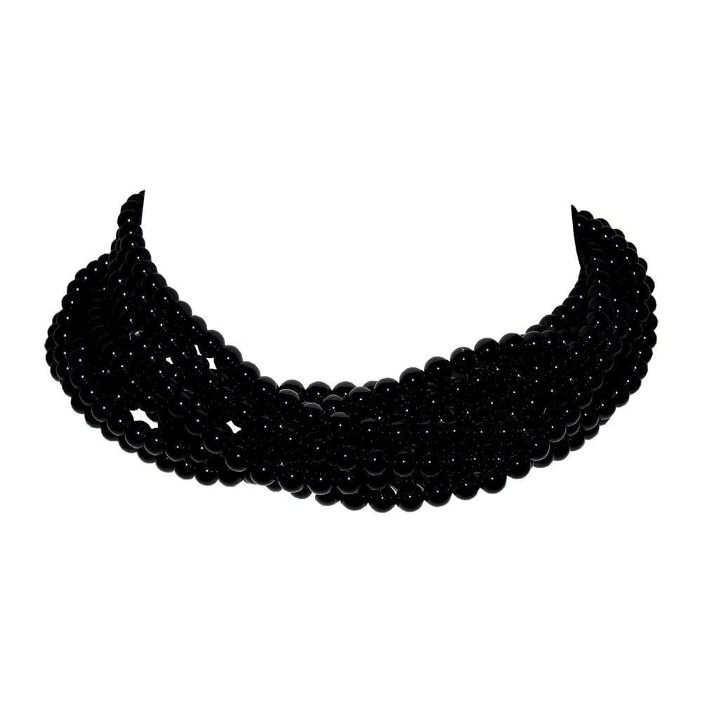 Massive Statement Multi Stand Black Onyx Beaded Torsade Necklace Alberto Juan - 2