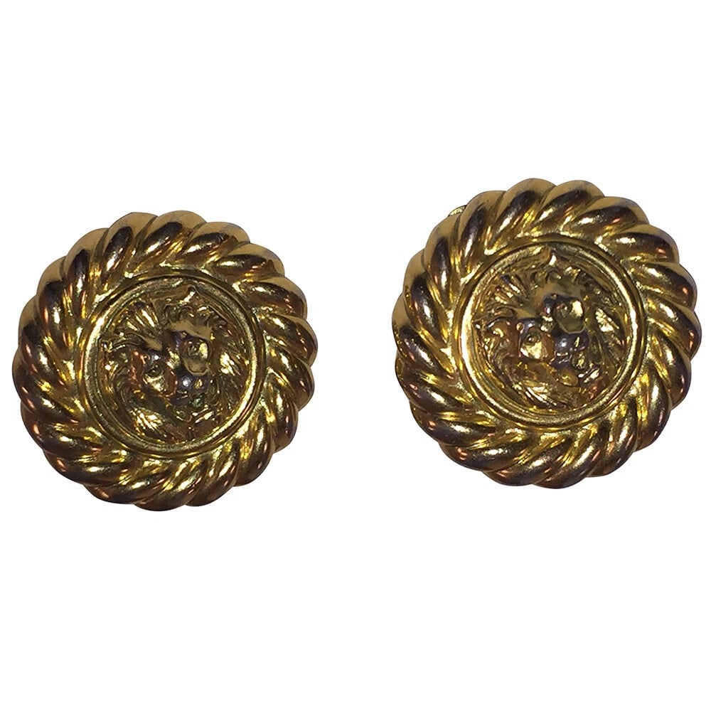 Classic Vintage Round Statement Lion Rope Clip On Earrings - 3