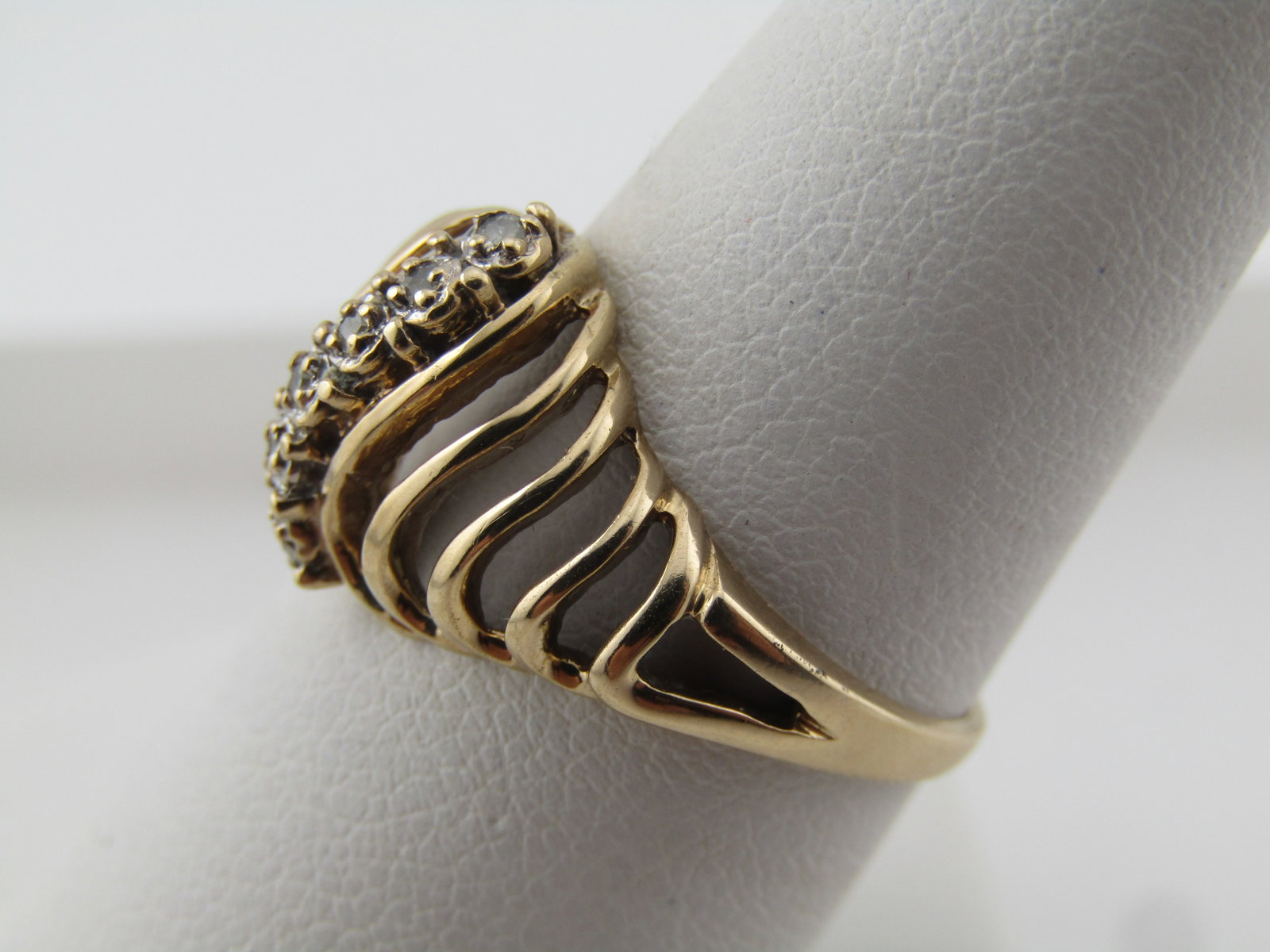 Vintage 10kt Diamond Tapered Open Top Ring, Sz. 8, 1970's-1980's Signed - 2