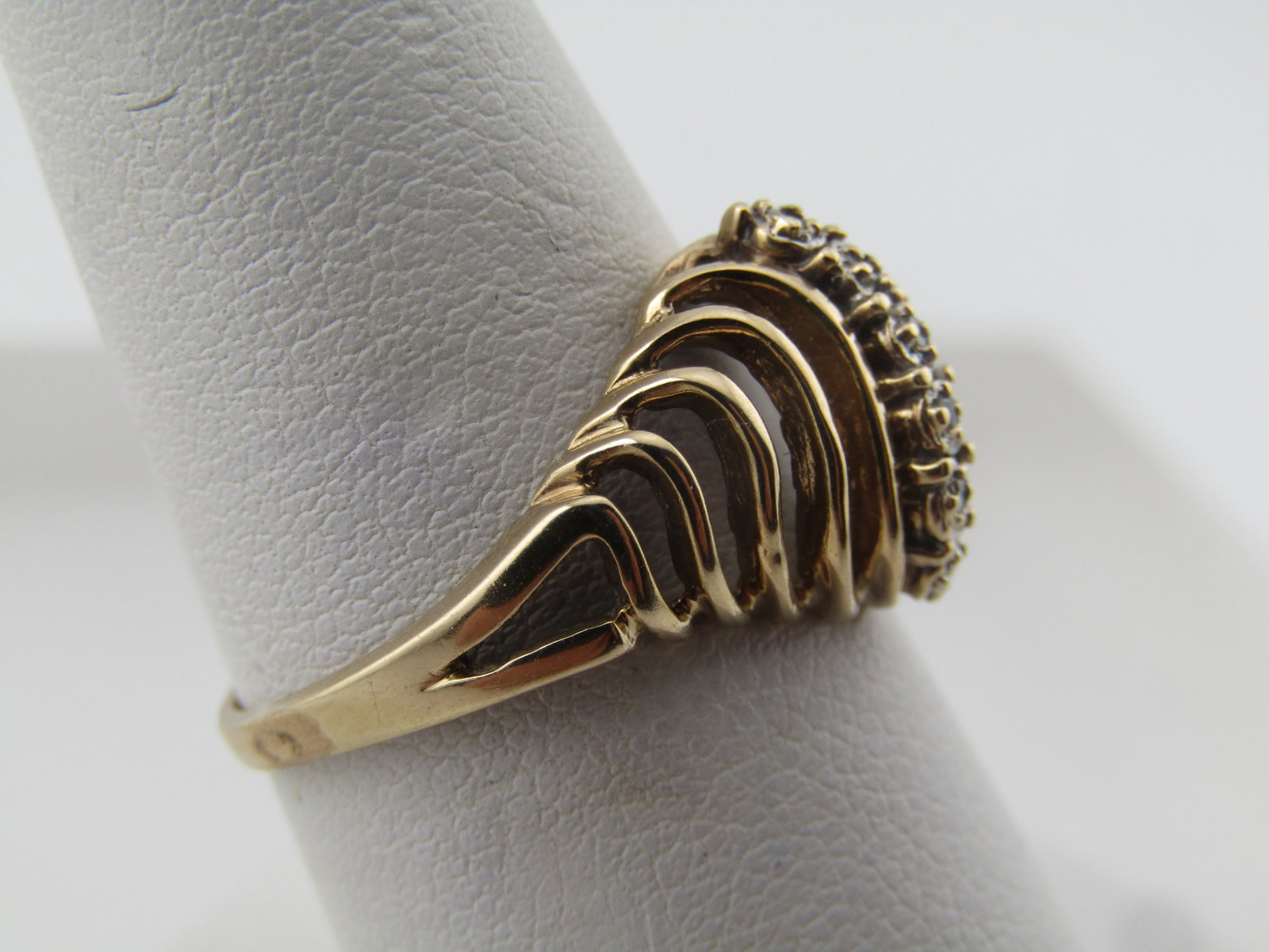 Vintage 10kt Diamond Tapered Open Top Ring, Sz. 8, 1970's-1980's Signed - 3