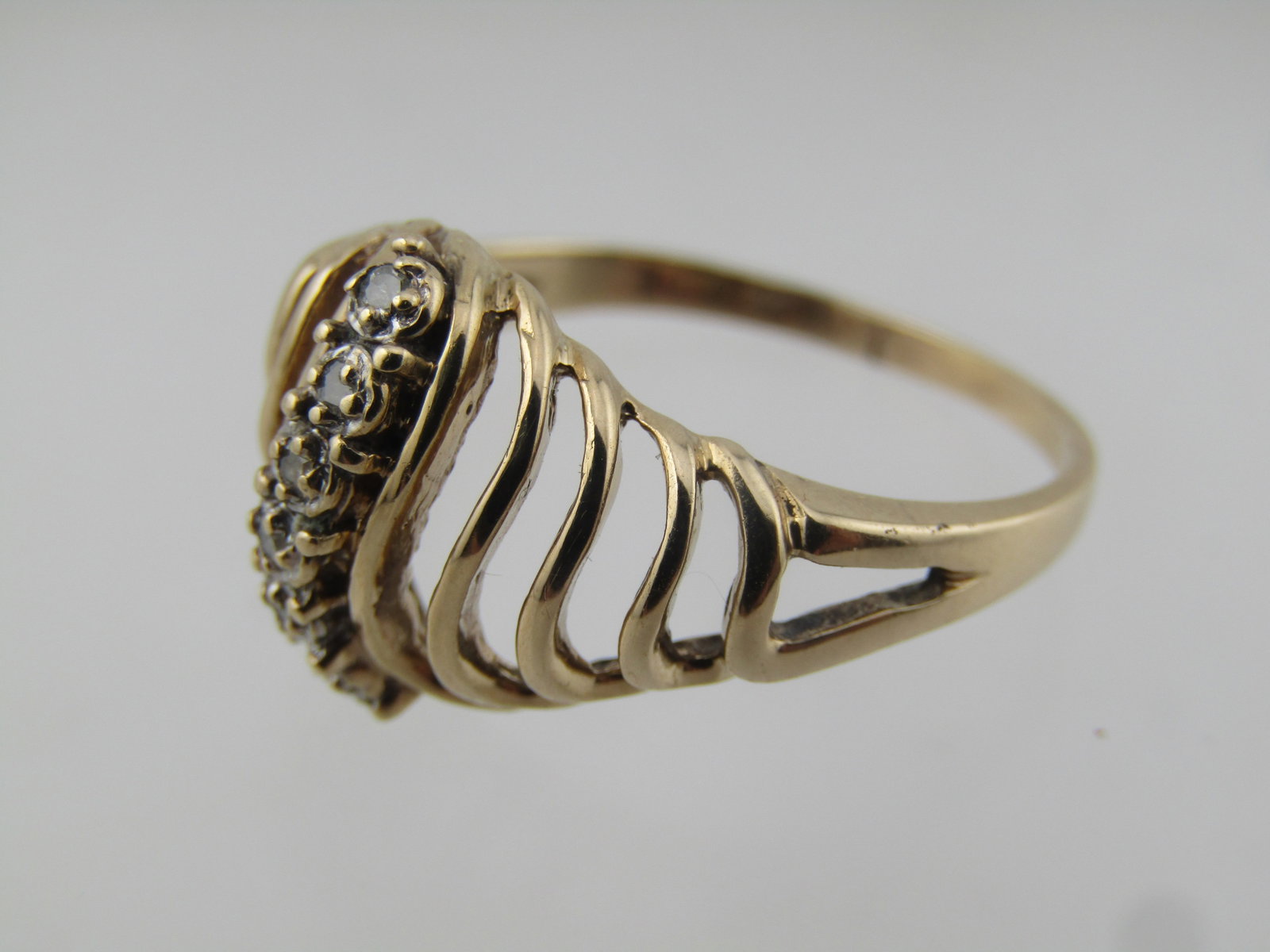 Vintage 10kt Diamond Tapered Open Top Ring, Sz. 8, 1970's-1980's Signed - 5