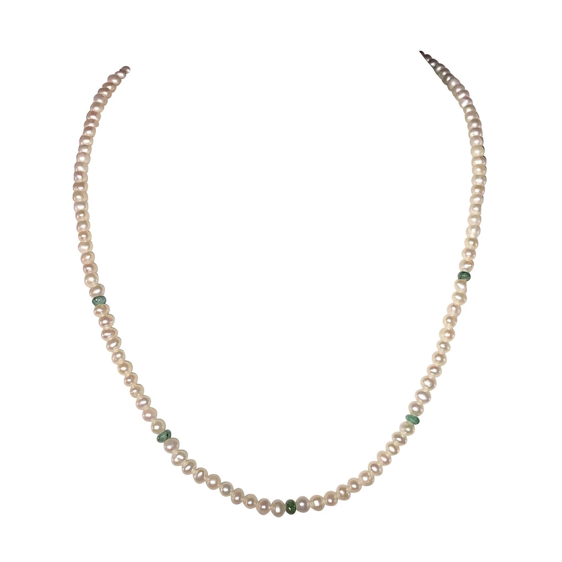Cultured Pearl and Green Emerald Bead Necklace Bracelet Set - 2