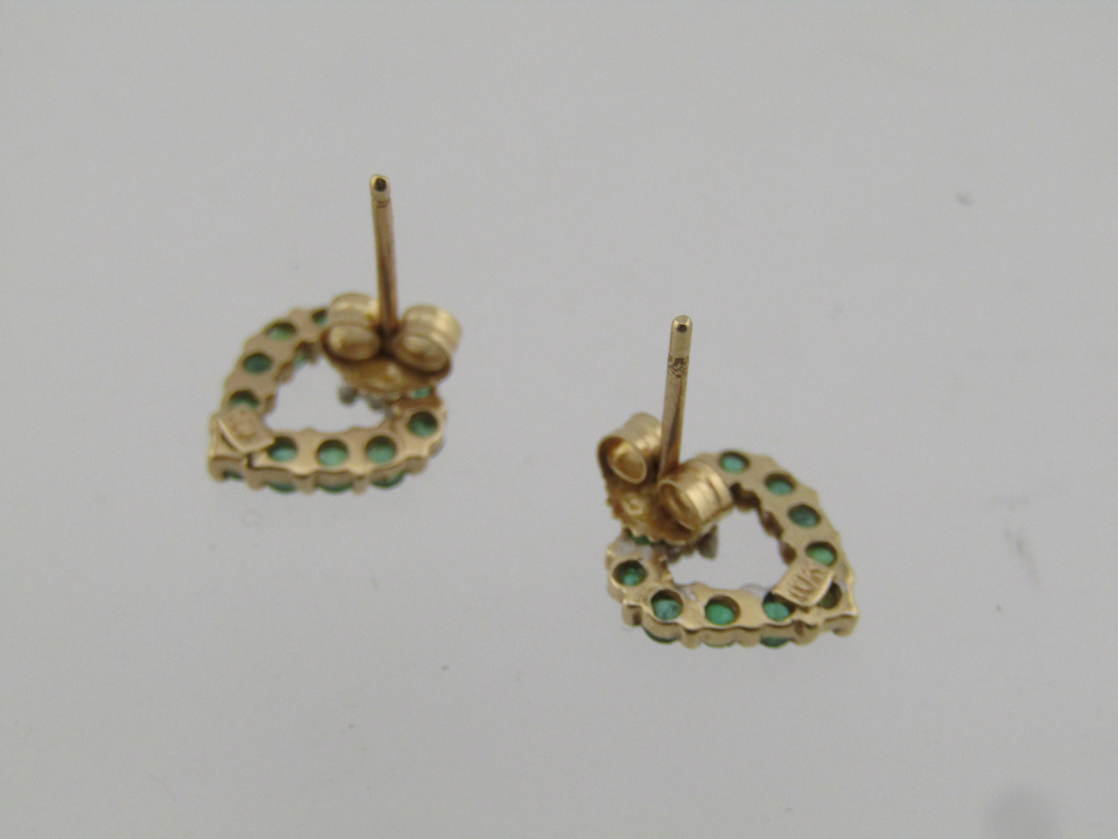 Vintage 10kt Emerald/Diamond Heart Framed Earrings, Pierced, 1970's-1980's - 3