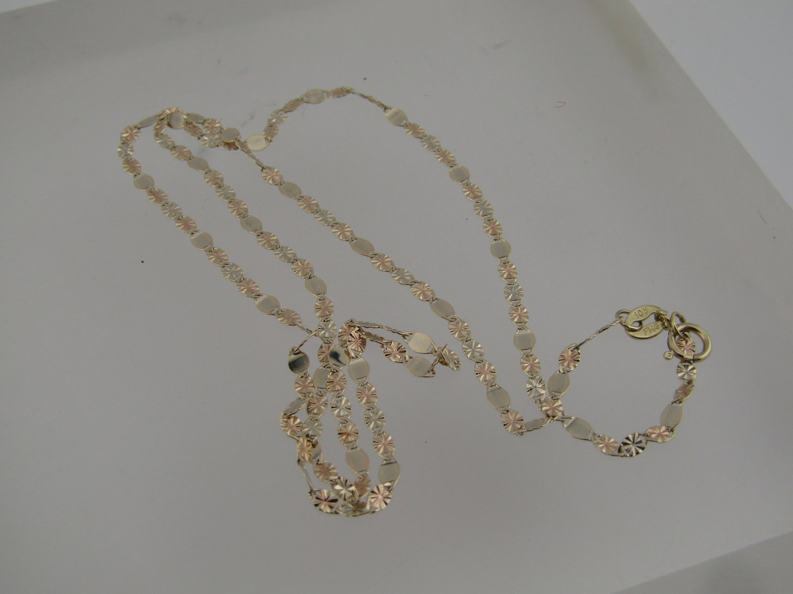 10kt Gold 2mm Valentino Link Necklace 16", Signed FMG - 6