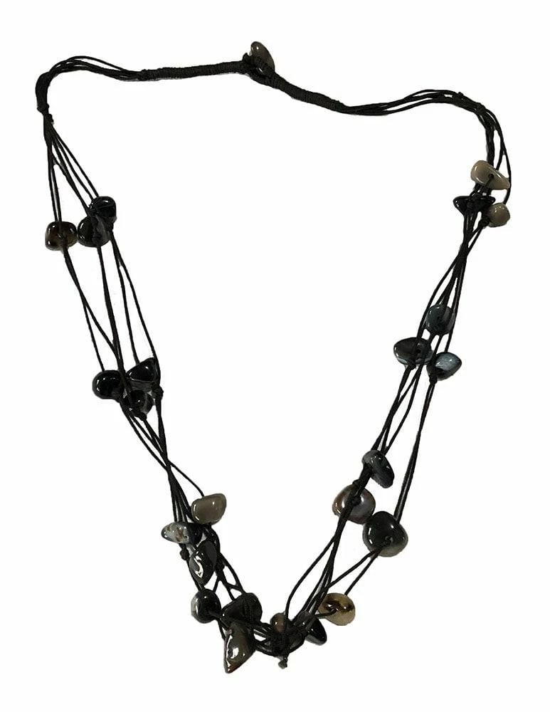 New Black Nylon Necklace With Black Agate. - 2