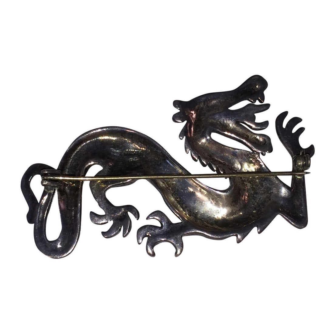Vintage Sterling Silver Dragon Pave Marcasite Pin - 4