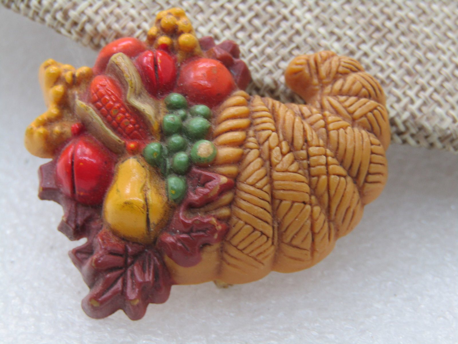 Vintage Hallmark Autumn Cornucopia Brooch, 1.75" - 2