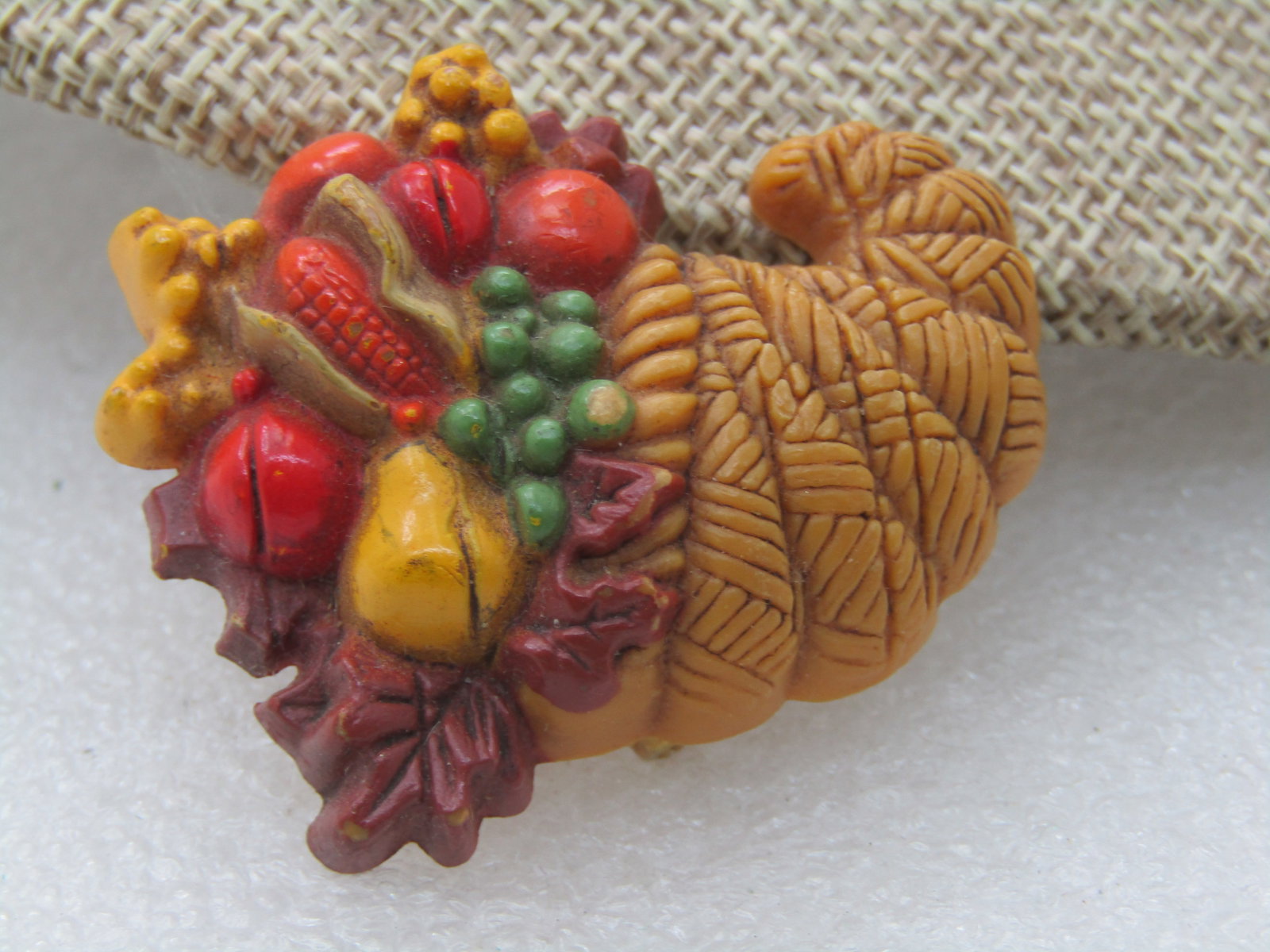 Vintage Hallmark Autumn Cornucopia Brooch, 1.75" - 3