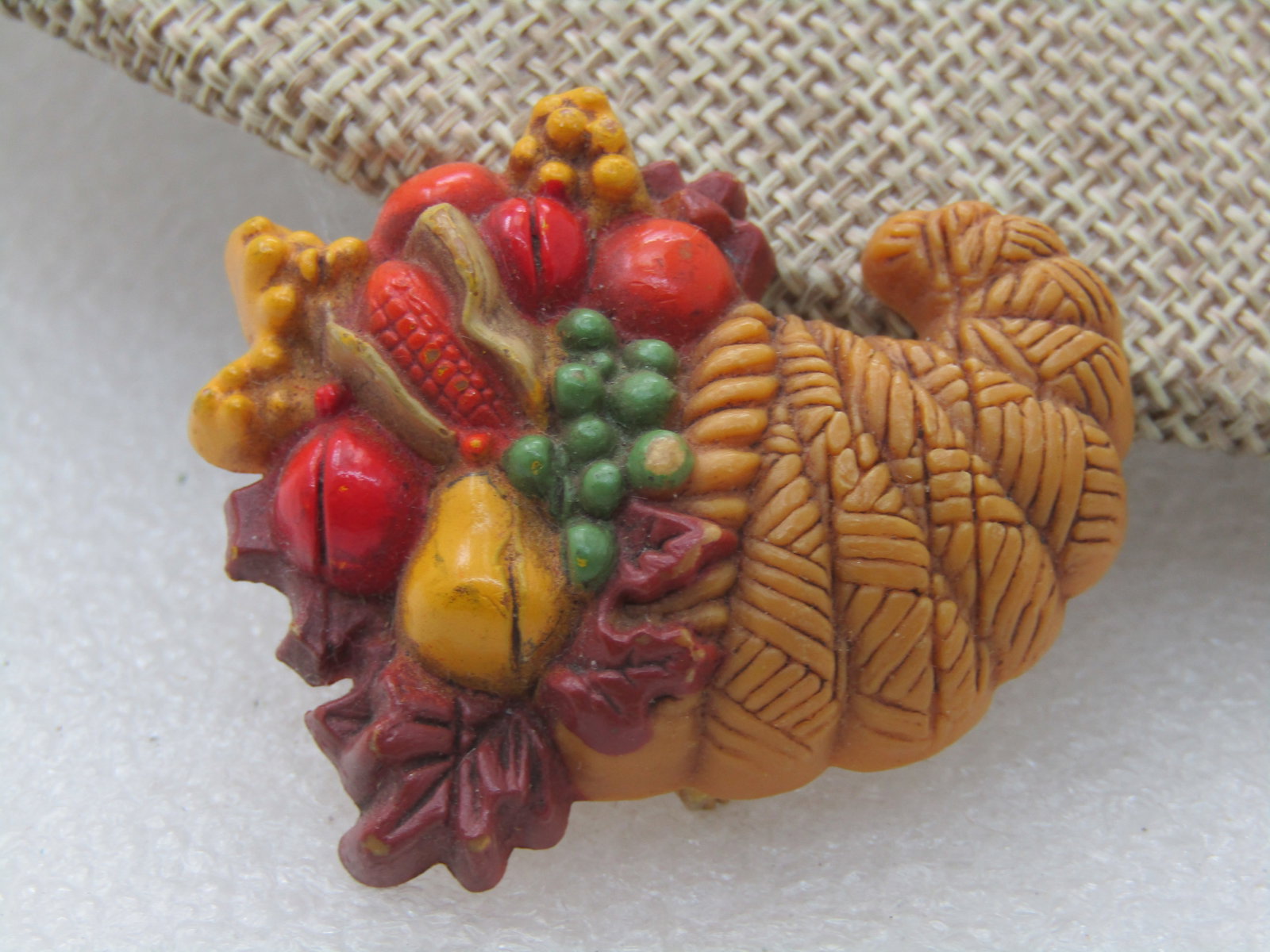 Vintage Hallmark Autumn Cornucopia Brooch, 1.75" - 4