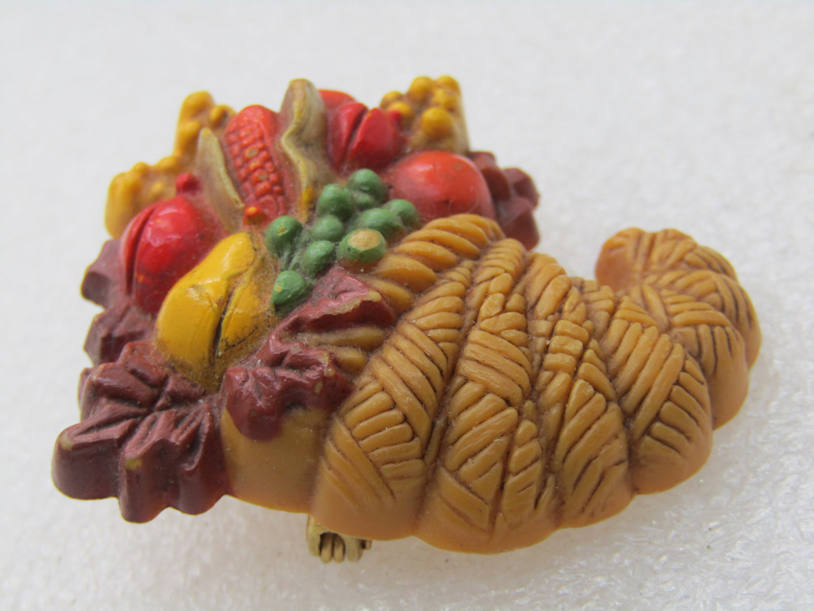 Vintage Hallmark Autumn Cornucopia Brooch, 1.75" - 6