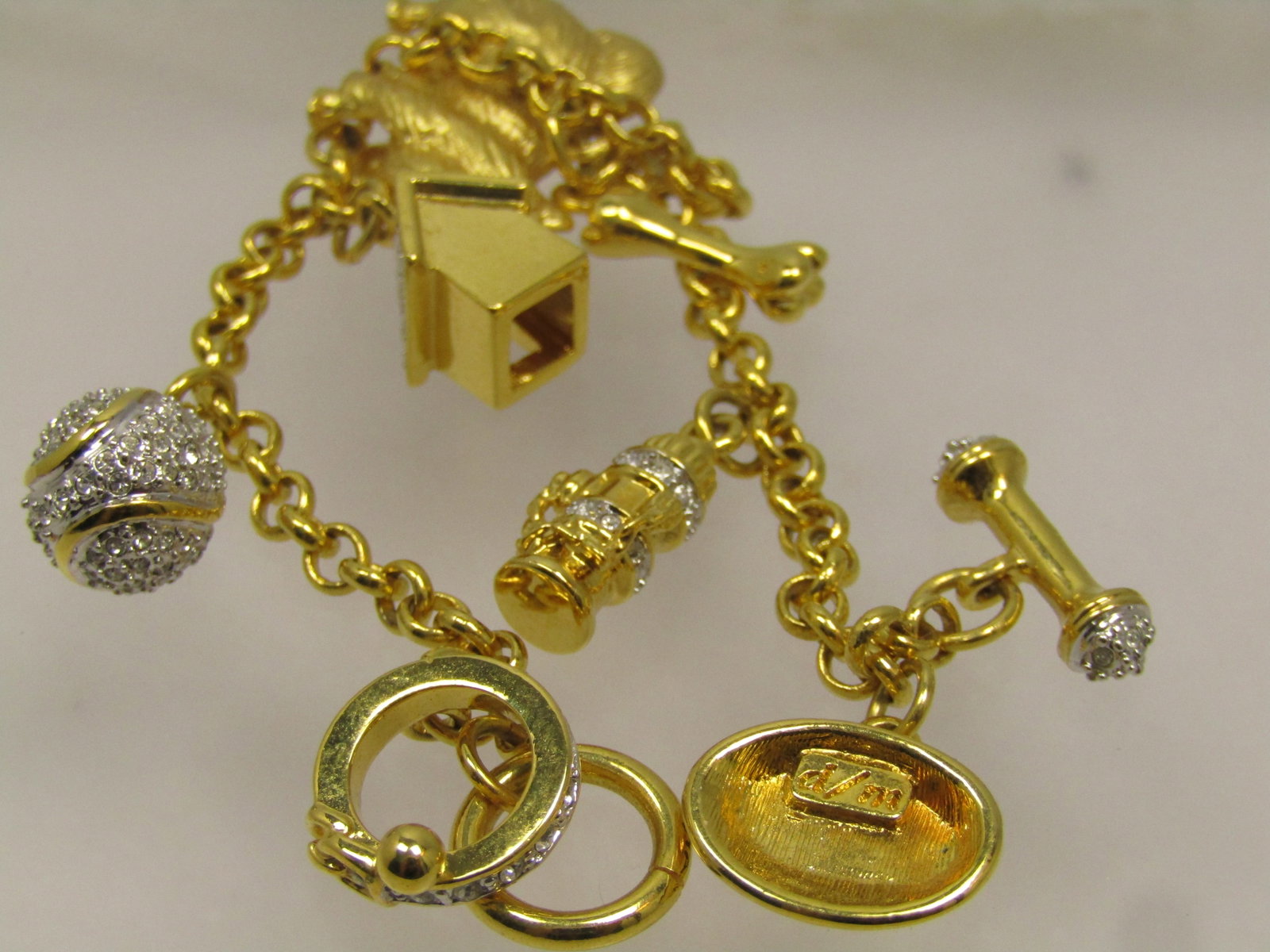 Vintage Pomeran Dog Charm Bracelet, Rhinestones, 7". 1990's, Signed - 5