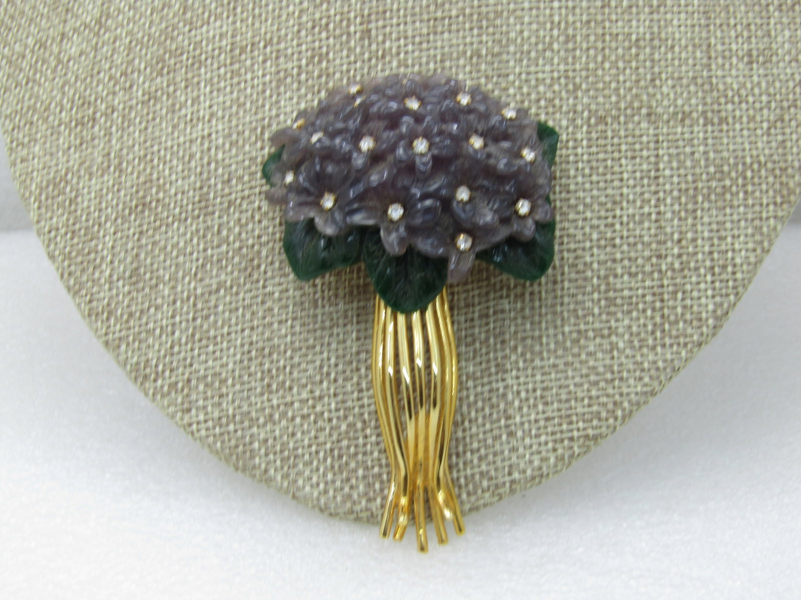 Vintage Joan Rivers Floral Statement Brooch, Clear CZ's, Pale Lavender & Green 3.25" (1 of 7)