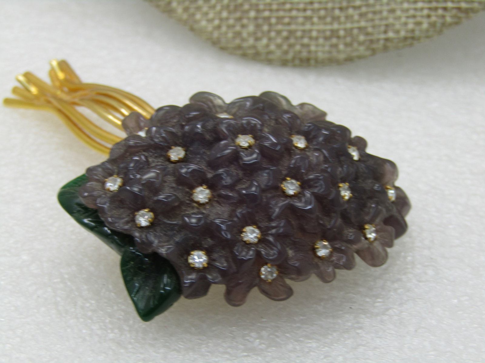 Vintage Joan Rivers Floral Statement Brooch, Clear CZ's, Pale Lavender & Green 3.25" - 4