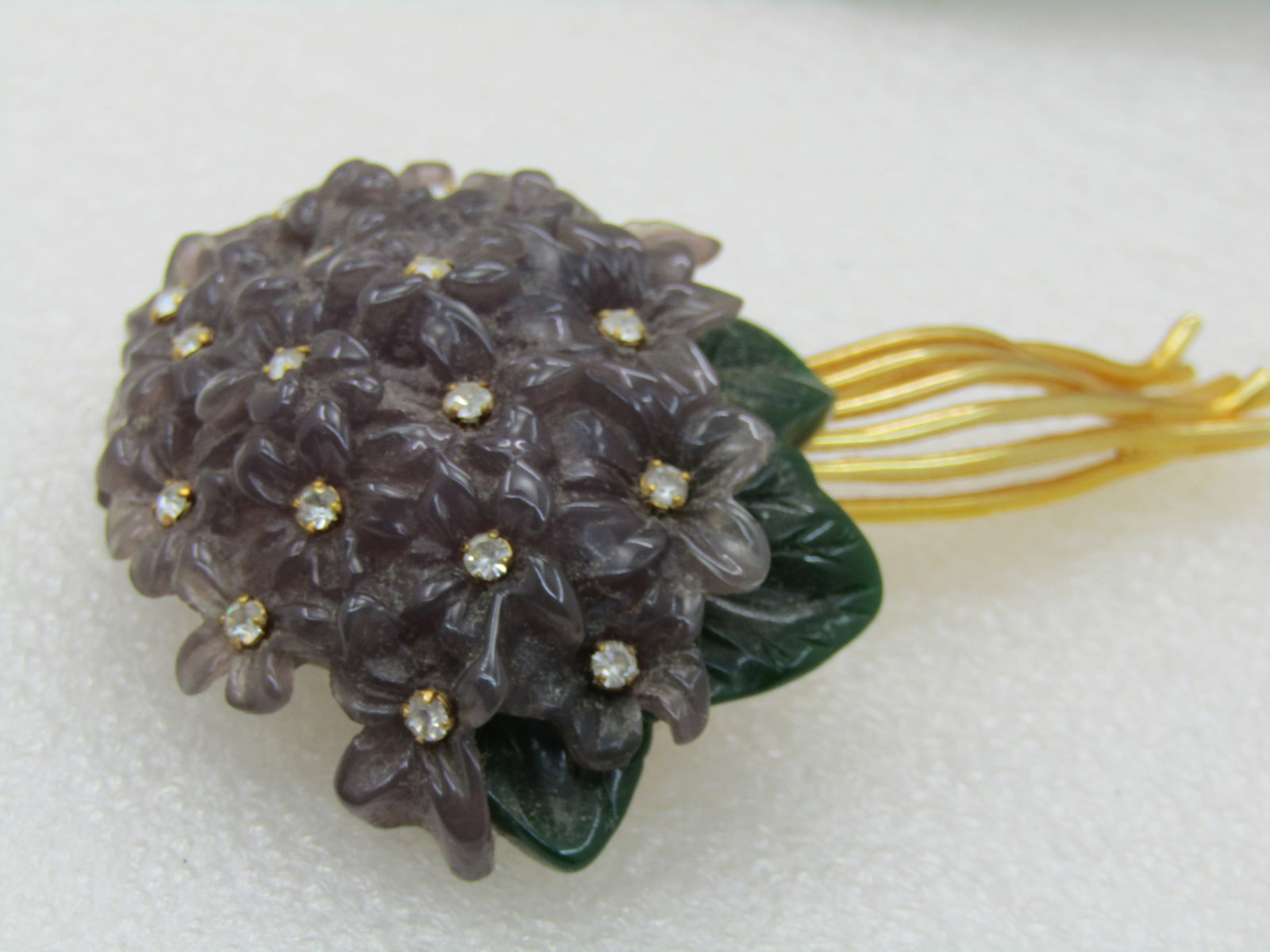 Vintage Joan Rivers Floral Statement Brooch, Clear CZ's, Pale Lavender & Green 3.25" - 5