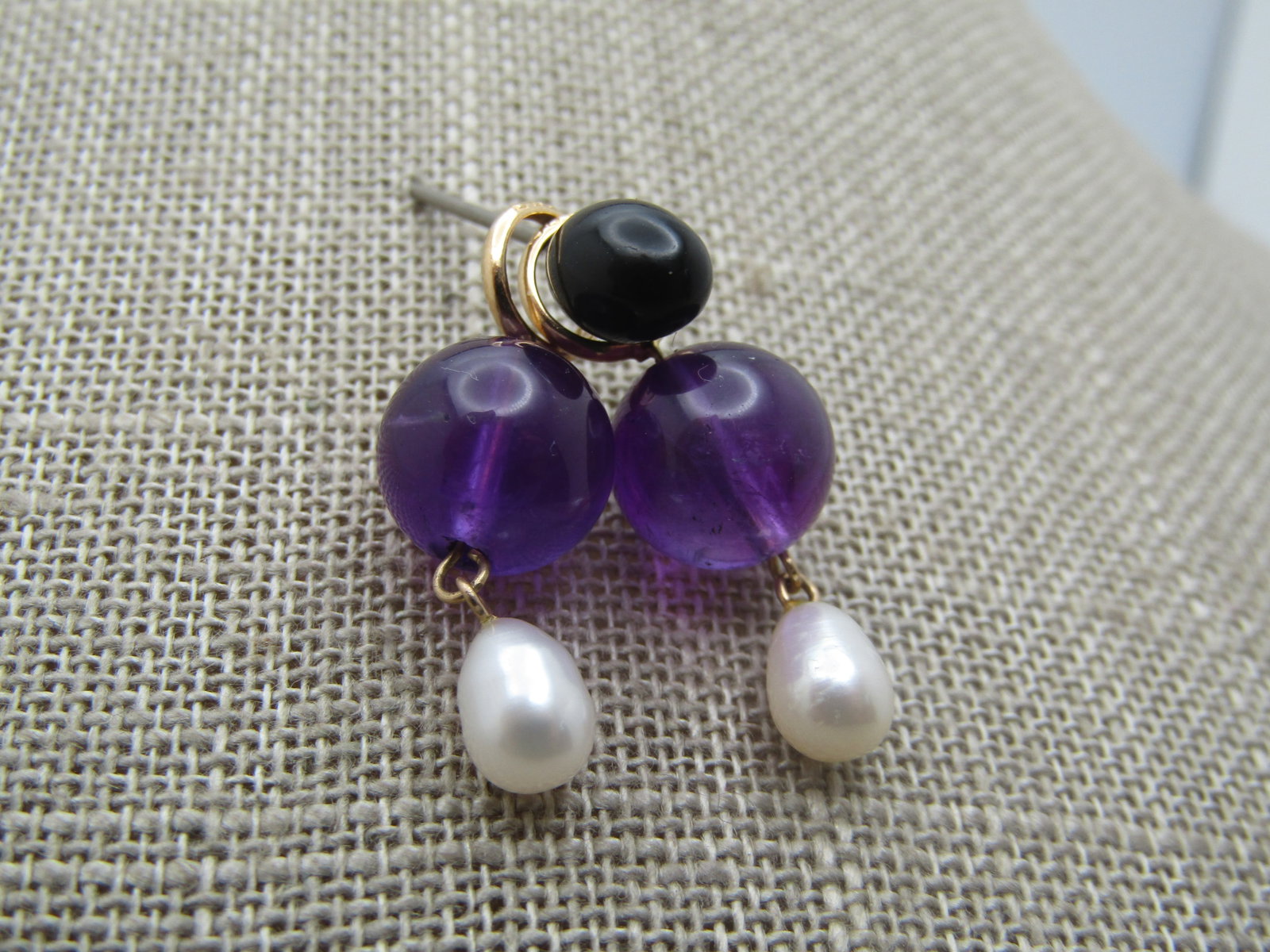 Vintage 14kt Amethyst & Freshwater Pearl Earring Drops/Pendants, Signed GSJ (1 of 5)