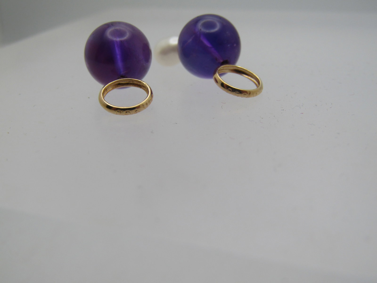 Vintage 14kt Amethyst & Freshwater Pearl Earring Drops/Pendants, Signed GSJ - 4