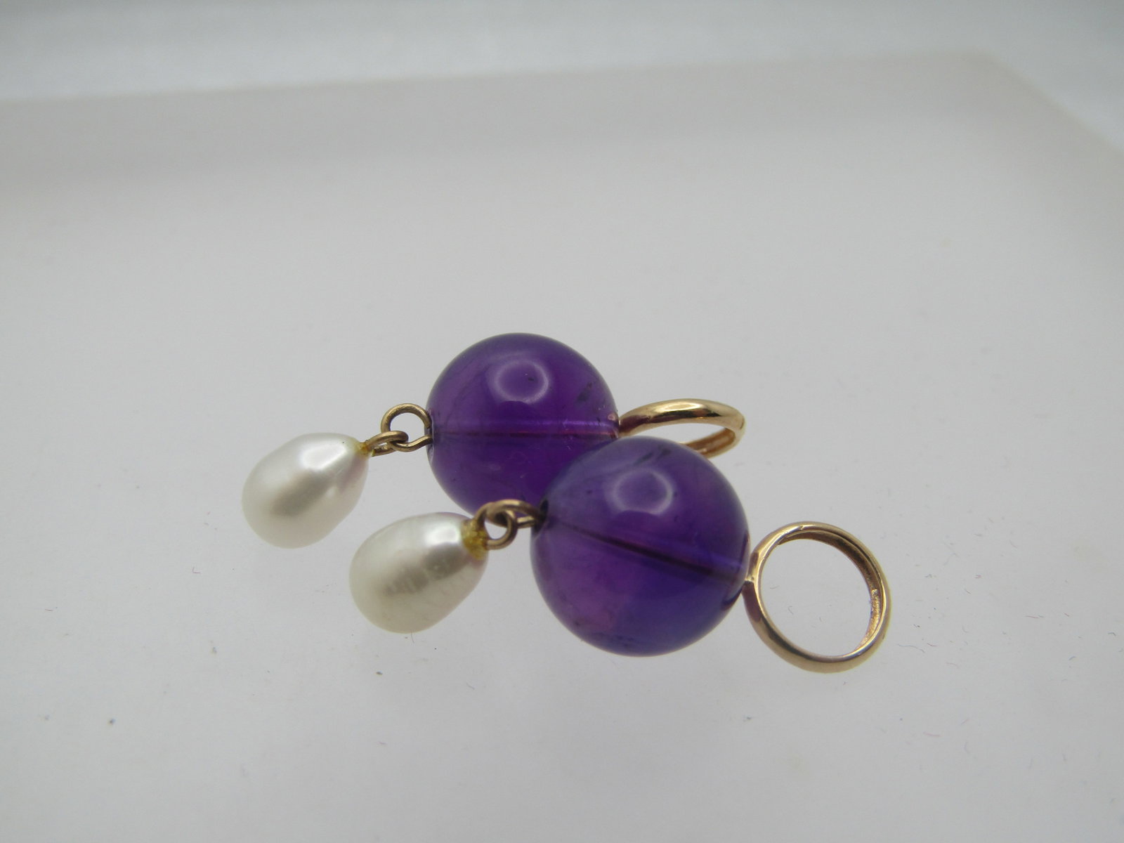 Vintage 14kt Amethyst & Freshwater Pearl Earring Drops/Pendants, Signed GSJ - 5
