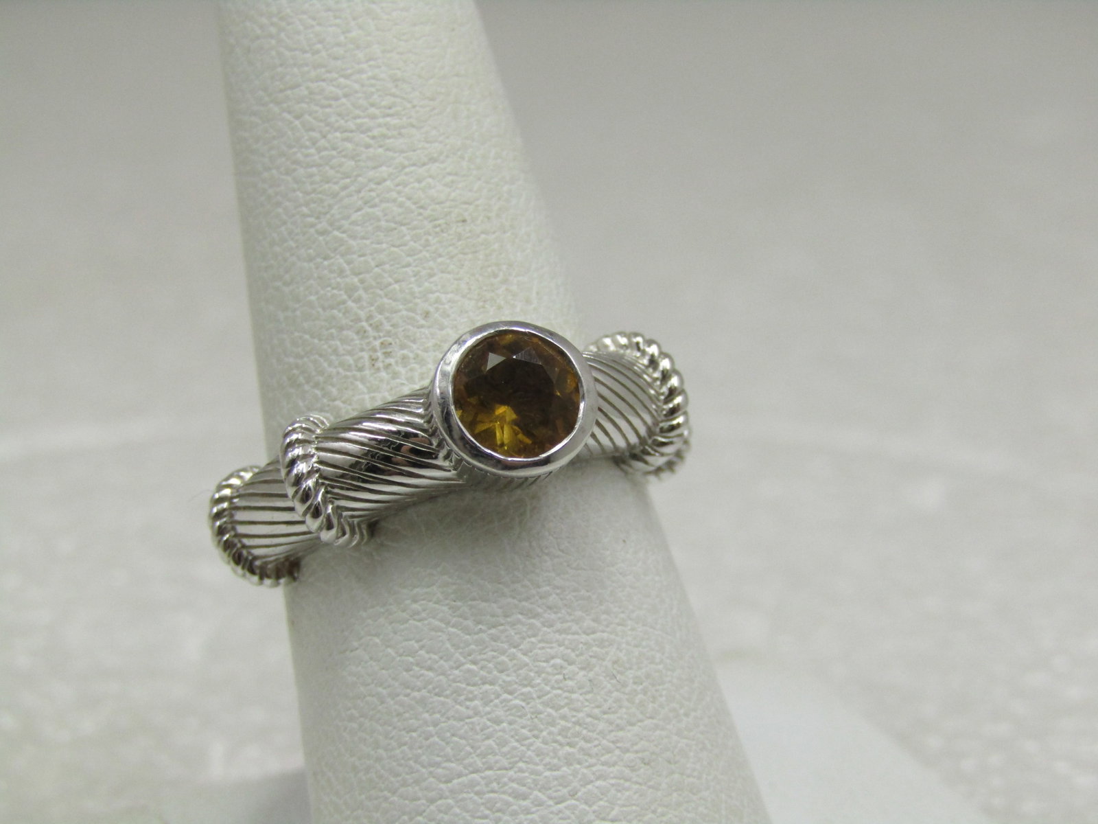 Sterling Contemporary Judith Ripka Citrine Ring , Sz. 8, Cable/Rope Accents (1 of 9)
