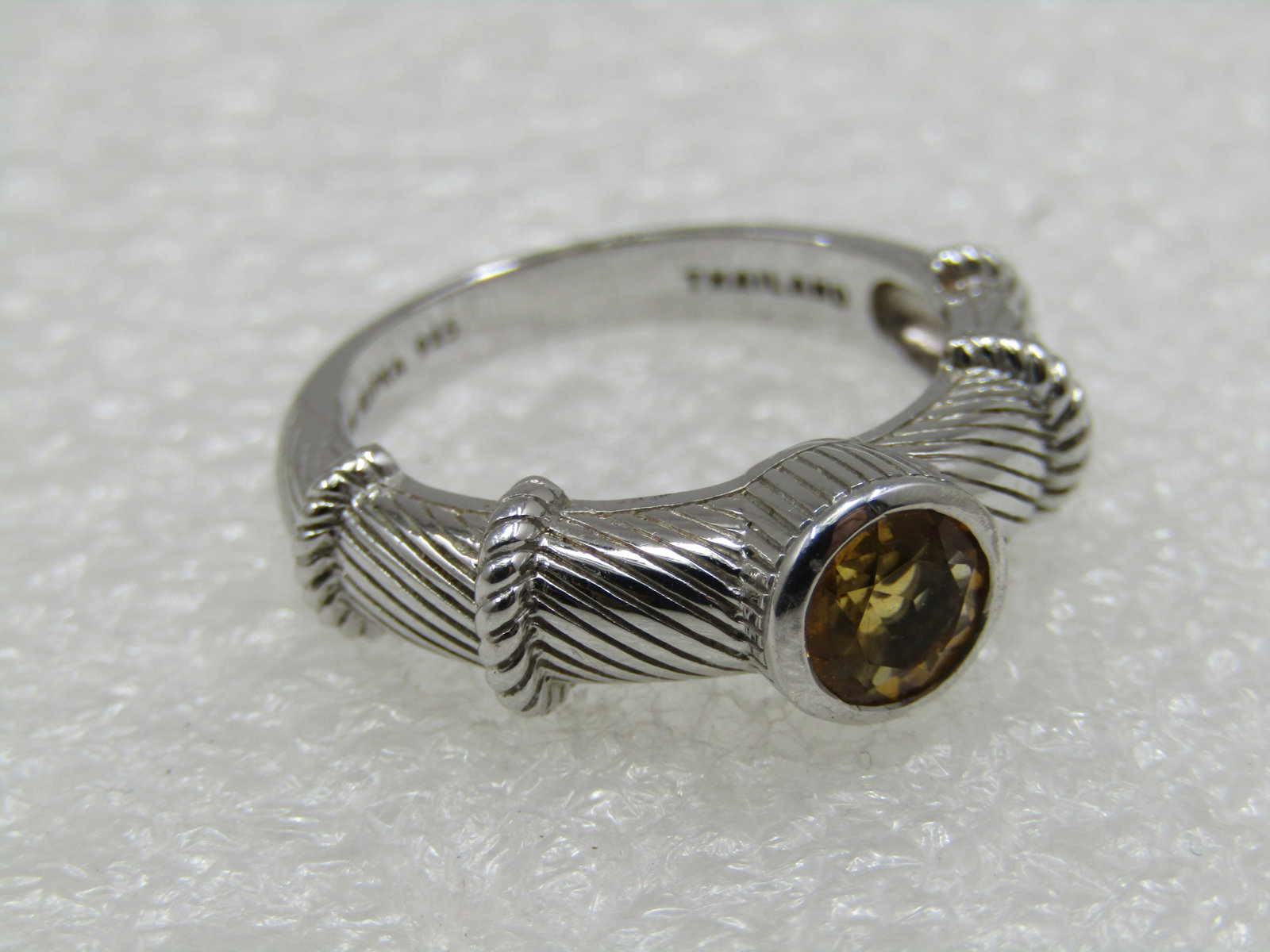 Sterling Contemporary Judith Ripka Citrine Ring , Sz. 8, Cable/Rope Accents - 8