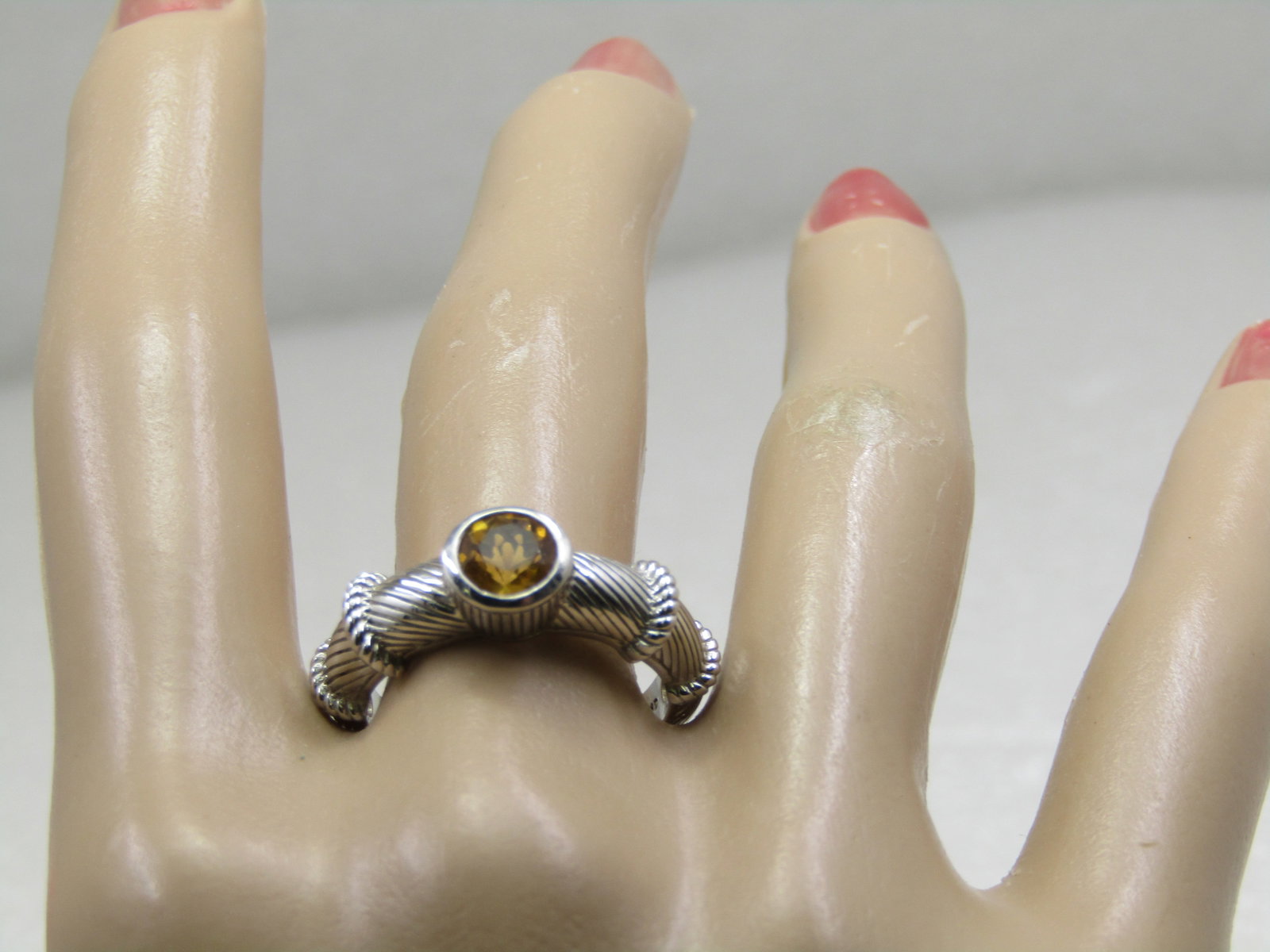 Sterling Contemporary Judith Ripka Citrine Ring , Sz. 8, Cable/Rope Accents - 9