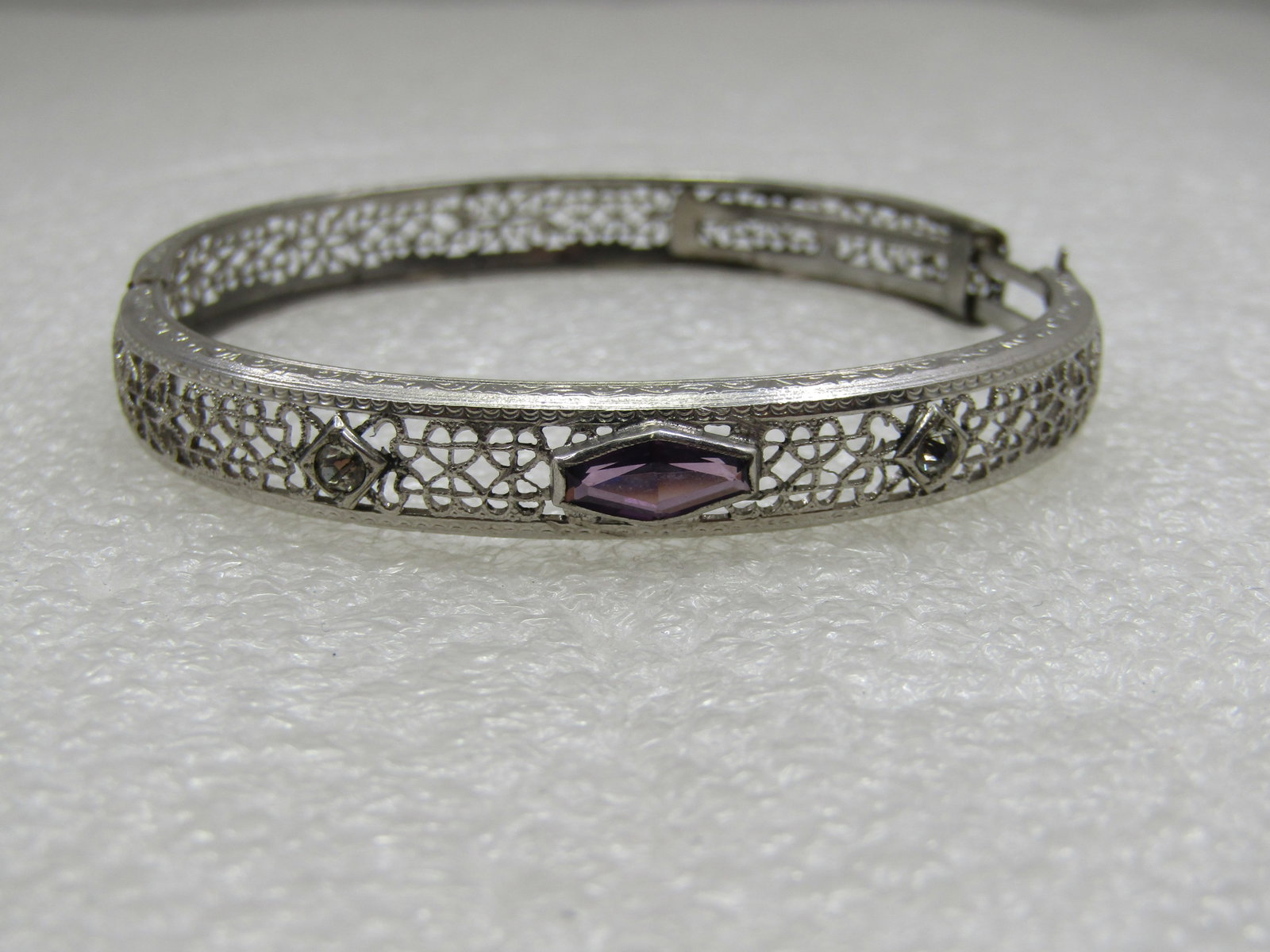 Vintage Art Deco Slide Bangle Bracelet, 7" Purple Stone, Signed RMCO. (1 of 7)