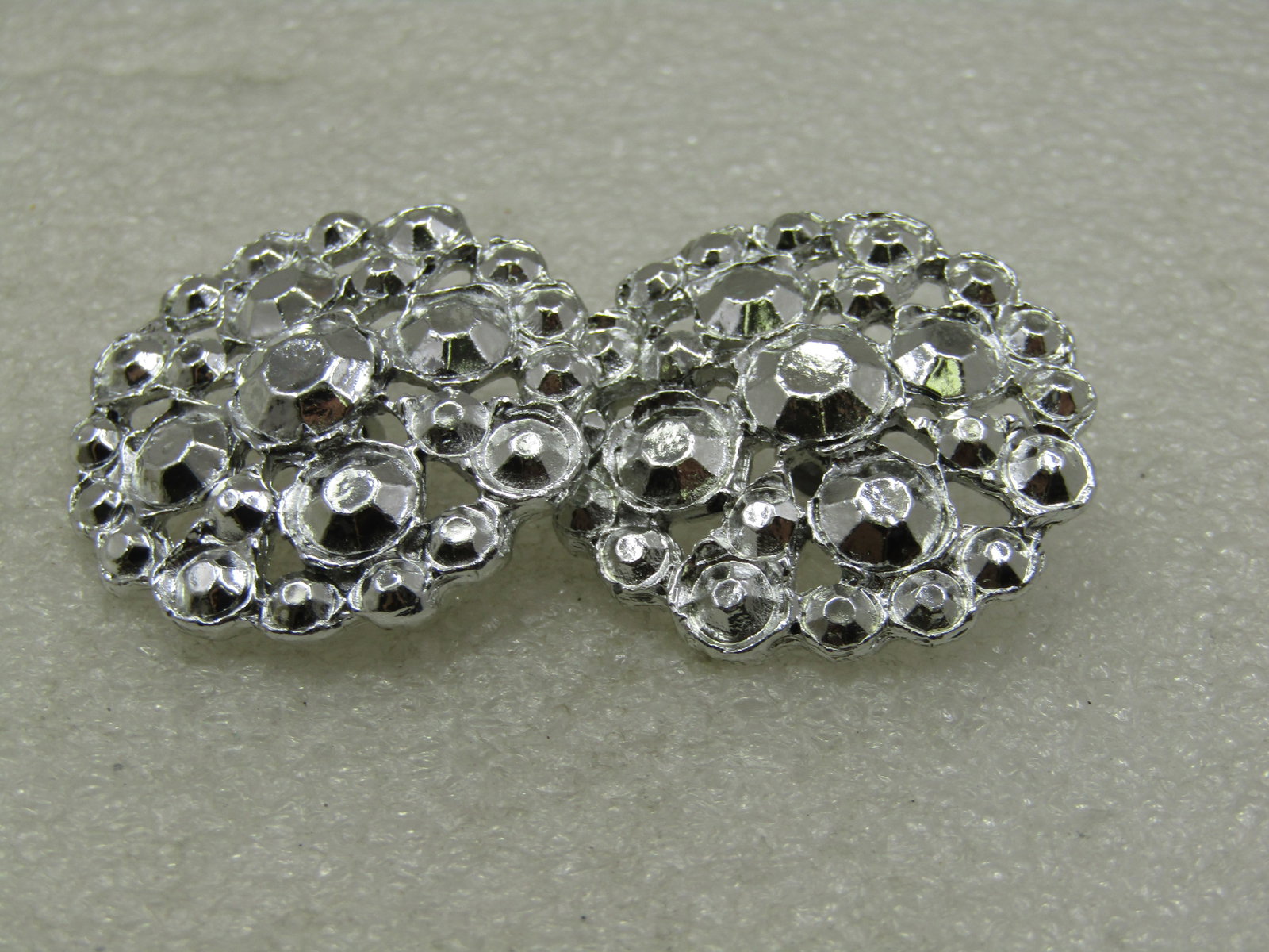 Vintage Pair Metal Buttons, Silver Tone, 1-3/8" - 2