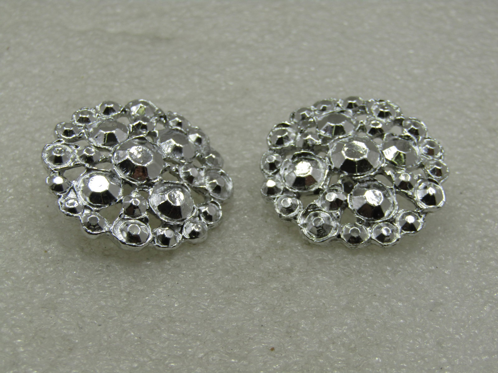 Vintage Pair Metal Buttons, Silver Tone, 1-3/8" - 3