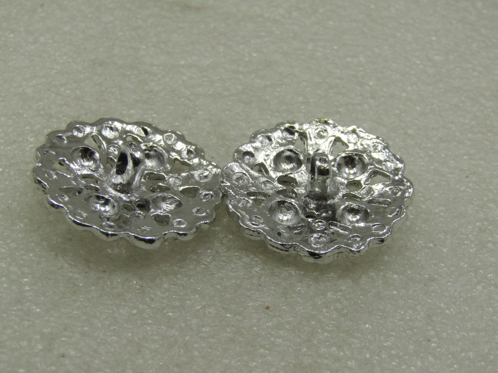 Vintage Pair Metal Buttons, Silver Tone, 1-3/8" - 4