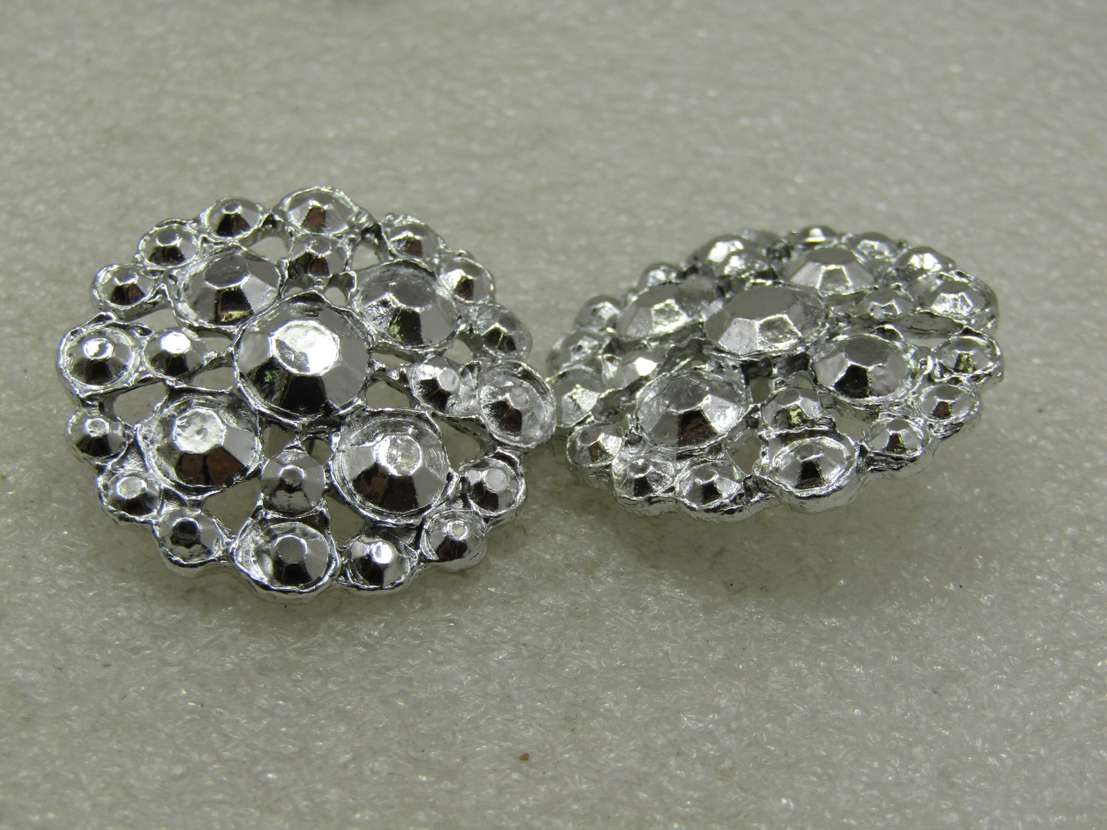 Vintage Pair Metal Buttons, Silver Tone, 1-3/8" - 5