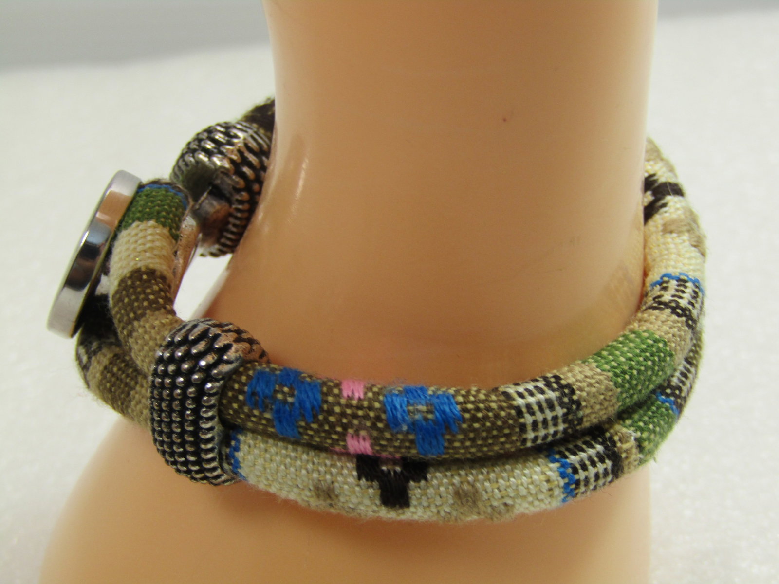 Woven Fabric Boho Bracelet, Double Strand, 6.5", 1990's-2000's - 2