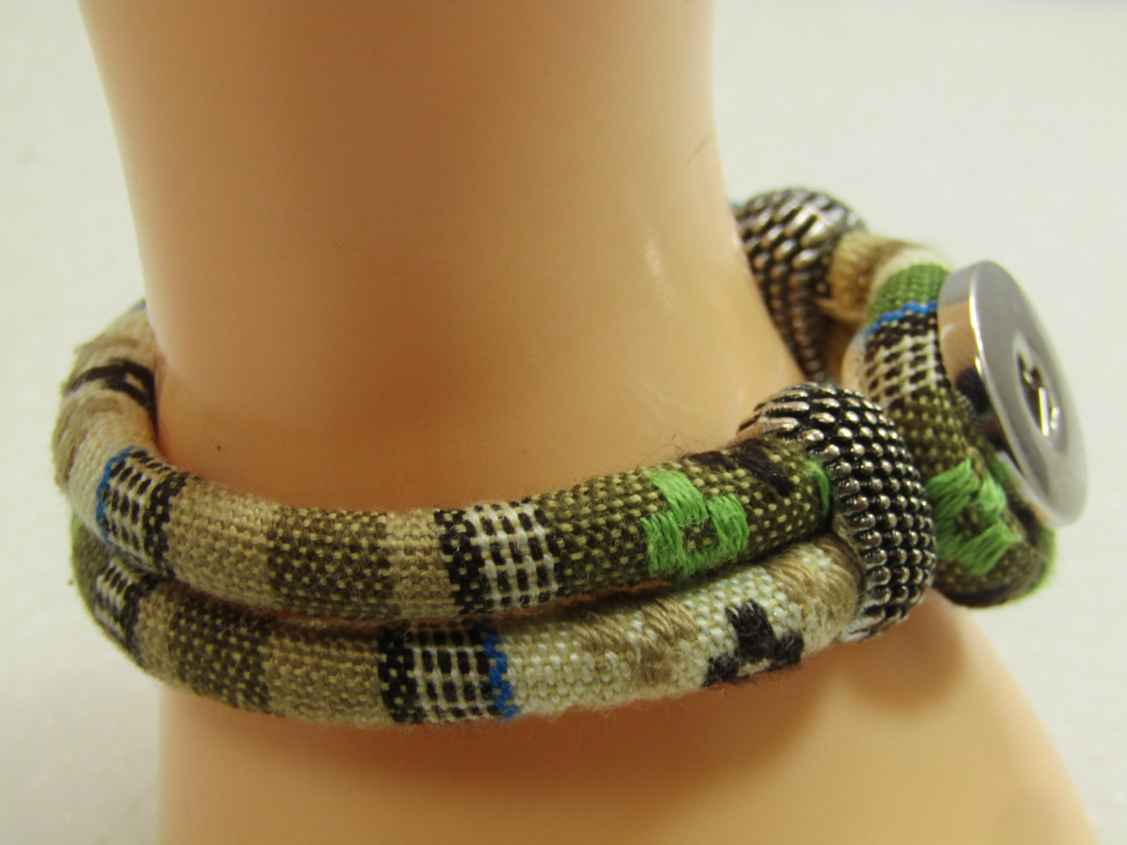 Woven Fabric Boho Bracelet, Double Strand, 6.5", 1990's-2000's - 4