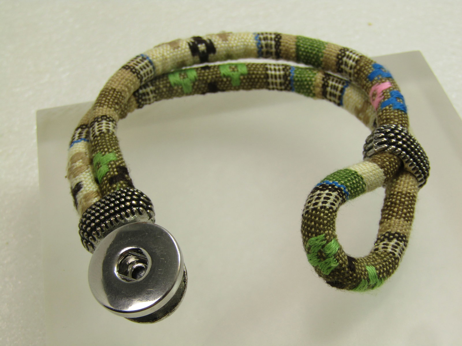 Woven Fabric Boho Bracelet, Double Strand, 6.5", 1990's-2000's - 5