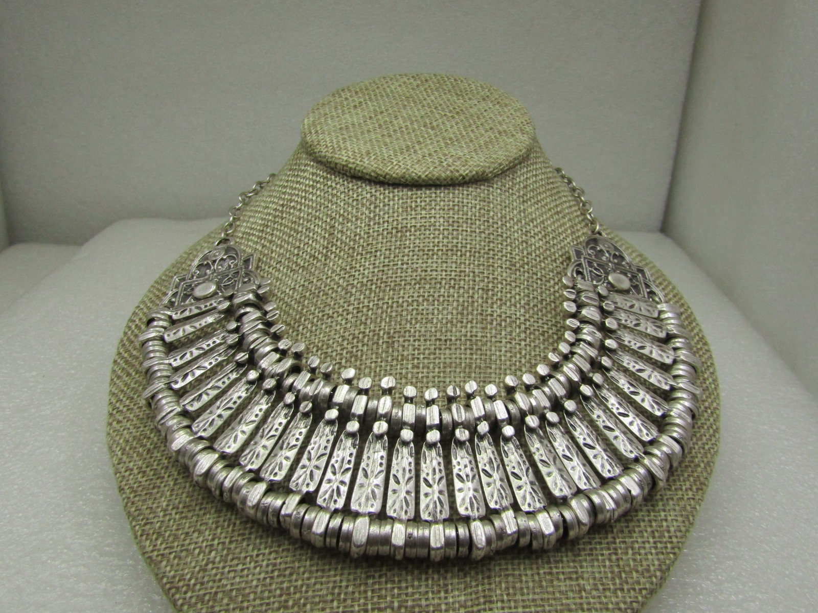 Vintage Silver Tone Bib Necklace, 19", Hook Clasp (1 of 6)