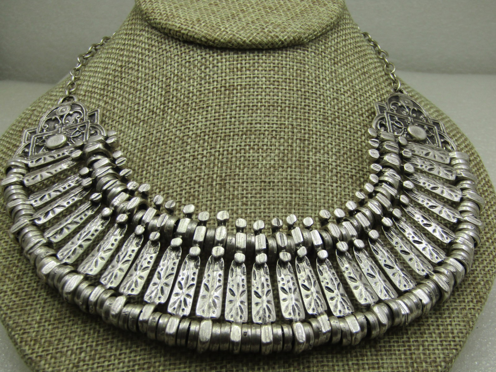 Vintage Silver Tone Bib Necklace, 19", Hook Clasp - 2