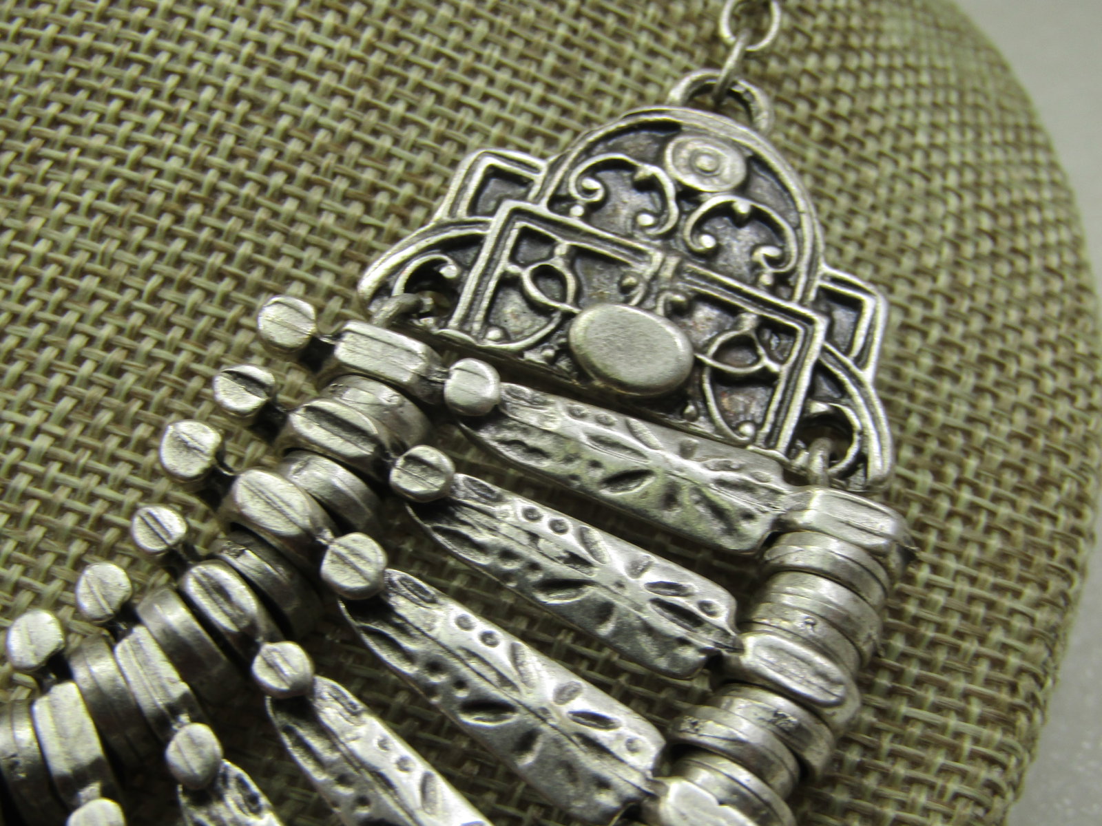 Vintage Silver Tone Bib Necklace, 19", Hook Clasp - 4