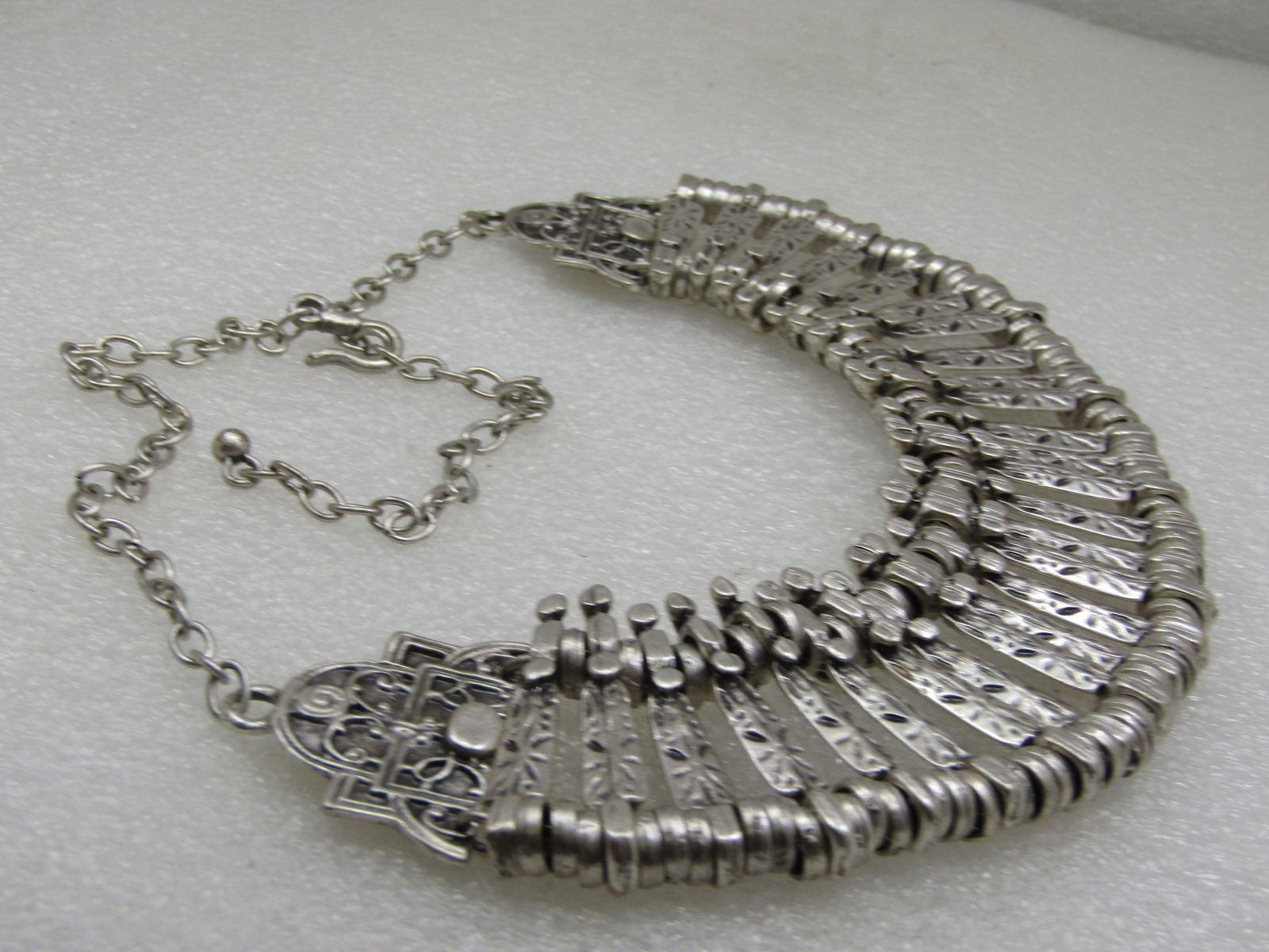 Vintage Silver Tone Bib Necklace, 19", Hook Clasp - 5